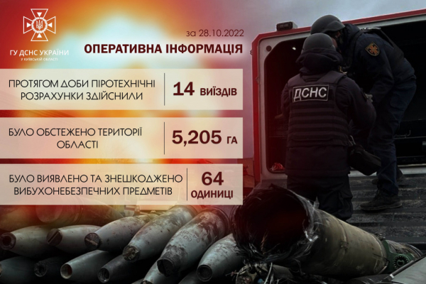 За добу на Київщині знешкоджено понад 60 вибухонебезпечних предметів, піротехніки продовжують роботи (перелік локацій)