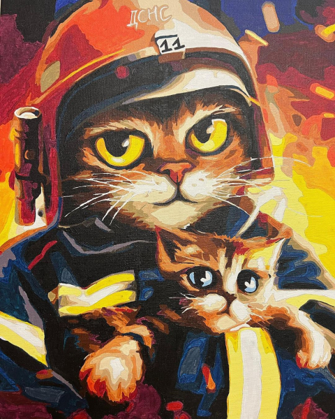 Харьковские спасатели подарили коту Степану картину с двумя котами - Life
