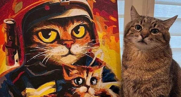 Харьковские спасатели подарили коту Степану картину с двумя котами - Life